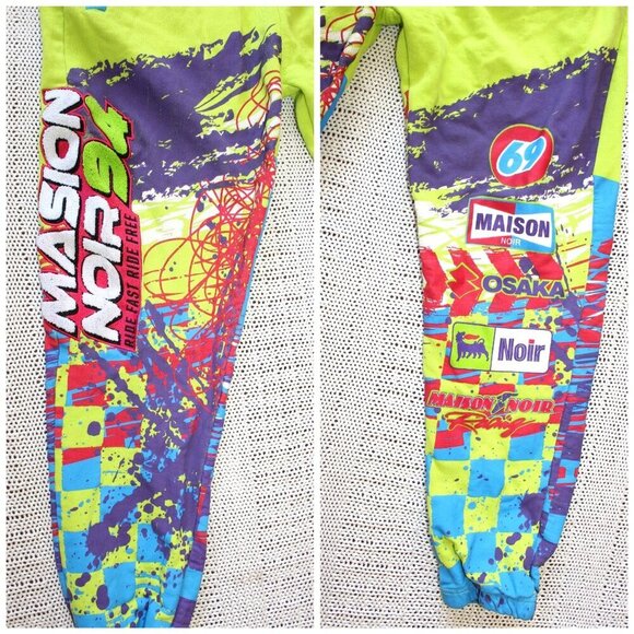 Maison Noir Moto club Men's Pants XL Fleece Joggers all over print Neon Yellow - Picture 8 of 12